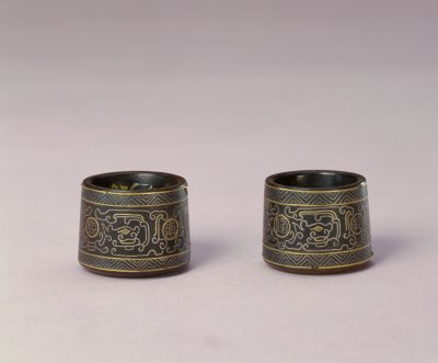 图片[1]-Rhinoceros horn inlaid with gold and silver silk Kui pattern ring-China Archive